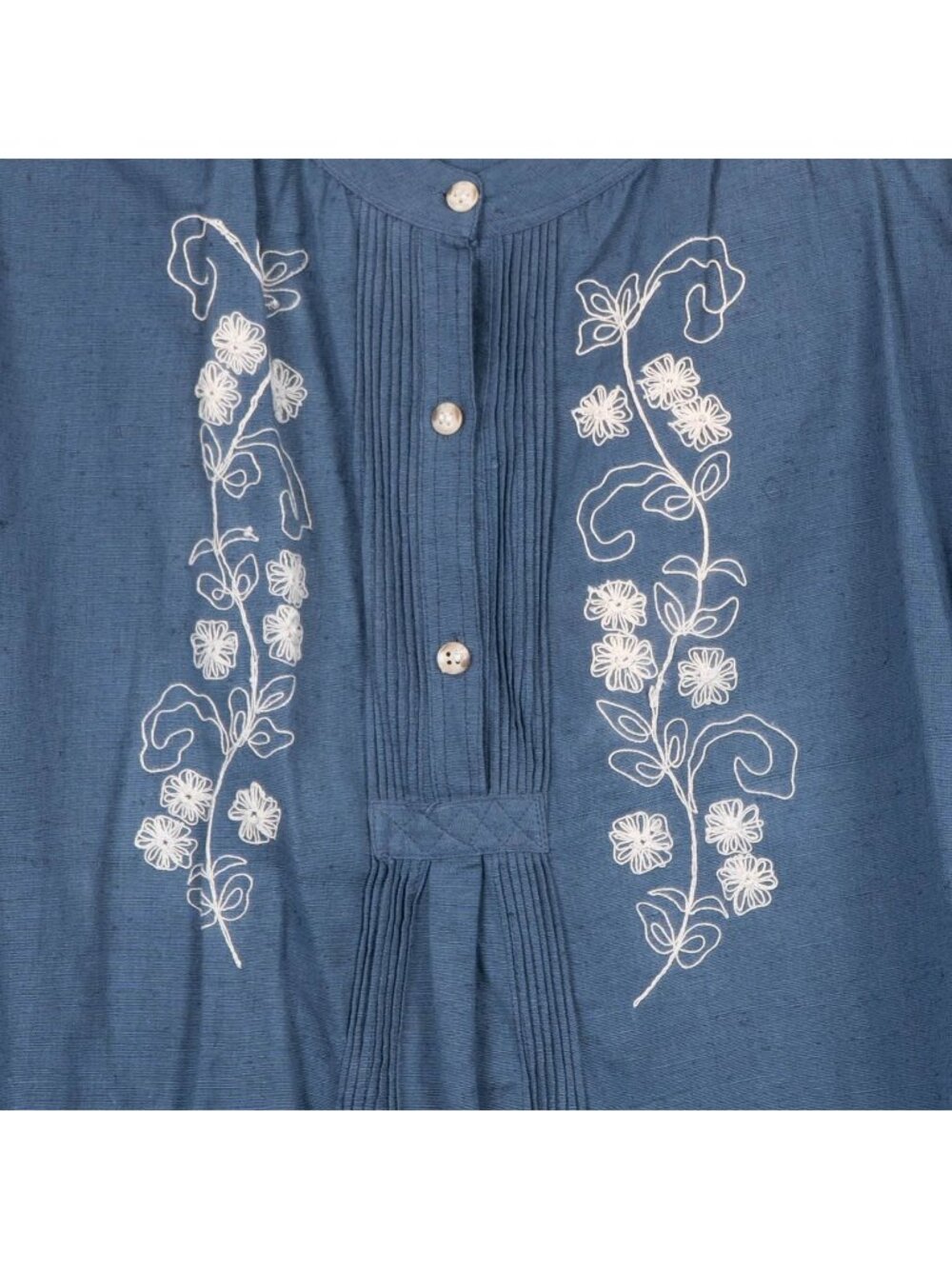 Embroidered Tunic Blouse M Linen Shirt Floral Pleated Button 90s Boho Western - Picture 3 of 7